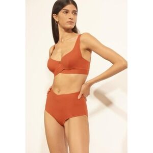 NWT Else Ziggy High‎ Waist Bikini Set Rust Orange Ribbed Underwire Two Piece 10